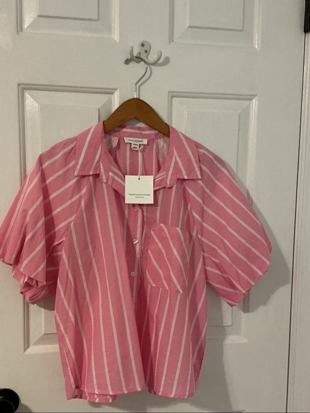 beachlunchlounge Pink and White Striped Button-Down Shirt